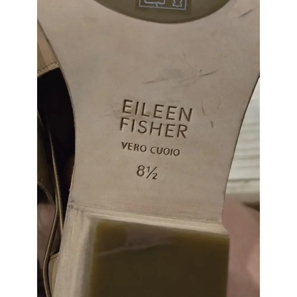 Eileen Fisher Women's‎ Vero Cuoio Peep Toe Block Heel Bootie Brown 8.5